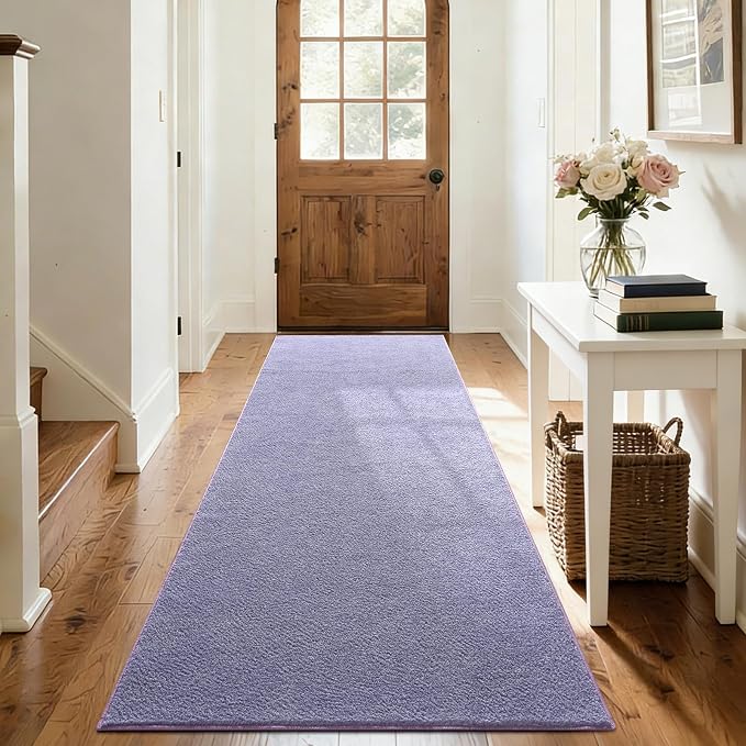 FinRèc 2x6 Washable Runner Rugs for Kitchen Hallway Bedroom, Low Pile Thin Ultra Soft Shag Rug, Non-Slip Carpet Indoor for Home Decor (Purple/White)