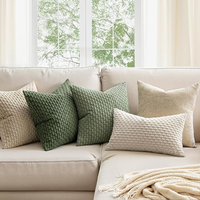 MIULEE Decorative Throw Pillow Covers 20x20 Sage Green Textured Corduroy | Pack of 2 Striped Pillow Covers Modern Farmhouse Home Decor for Couch Bed Sofa Living Room