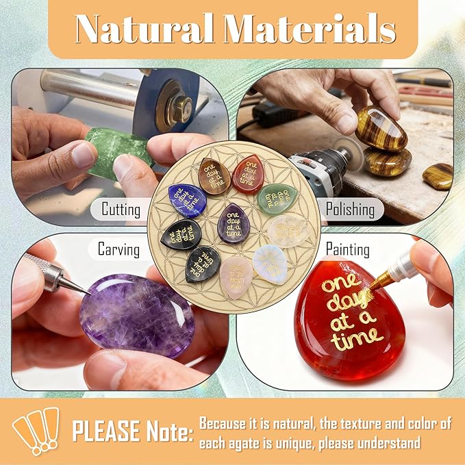 LAIDANLA Worry Stone for Anxiety Black Labradorite Healing Crystal Sensory Fidget Thumb Stones One Day at A Time Mental Health Relief Items Inspirational Thinking of You Sobriety Gifts for Women Men