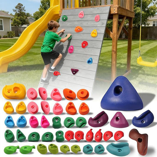 45 PCS Rock Climbing Holds for Kids,Rock Climbing Wall Grips Climbing Rocks Wall Kit for Indoor and Outdoor Playground Play Set with Hardware