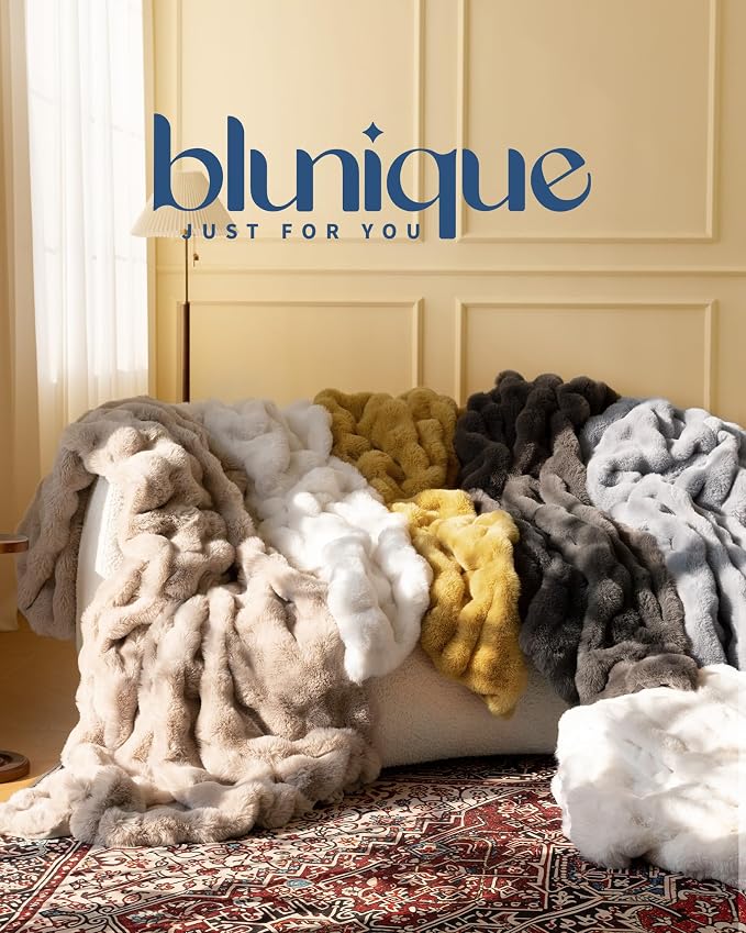 Ultra Soft Cozy Faux Fur Throw Blanket, Fuzzy Plush Thick Bubble Blanket, Oversize Luxury Fluffy Blanket for Couch, Bed, and Living Room, 60x80 Inches, Light Brown