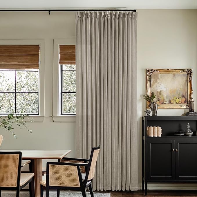 Pinch Pleated Linen Curtains 126 Inches Long for Living Room Bedroom Light Filtering Farmhouse Neutral Window Drape 126 Inch 2 Panels with Hooks Rings Extra Long Semi Sheer Curtain Burlywood Birch