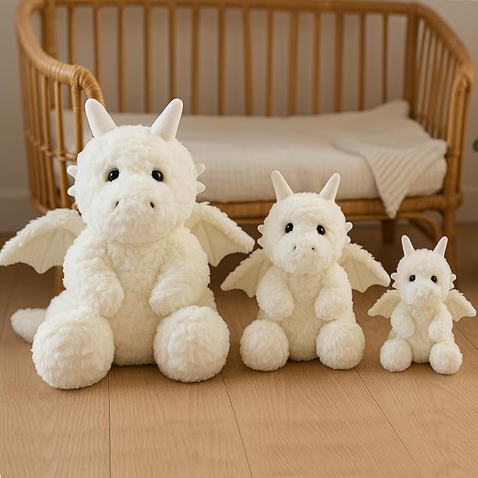 Soft Little Flying Dinosaur Stuffed Plush Pillow, Adorable White Dragon Plush Toy and Birthday Present for Kids, Adults and Collectors(White/19.7in)