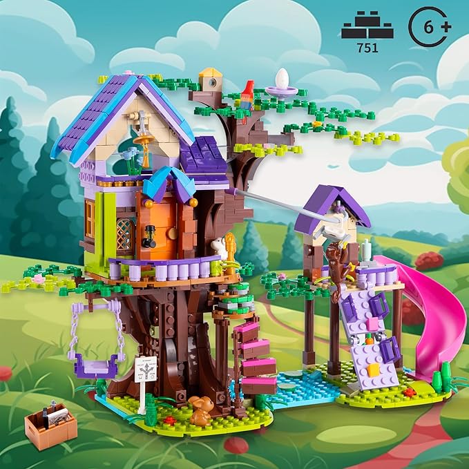 Treehouse Building Blocks, Friendship Forest Treehouse Building Toy with Slide, Swing, Animals, Creative Forest Toy Great Gift for Kids Girls Boys 6-12 (751Pcs)