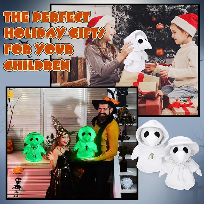 HyDren 2 Pcs Halloween Plague Doctor Plush 12 Inch Raven Doctor Horror Plague White Plushie Dolls Soft Stuffed Animals Gifts for Halloween Christmas Collectible Horror Decors