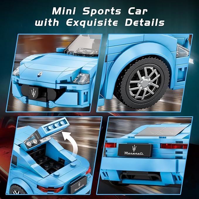 Reobrix Super Sports Car Building Blocks Sets, Classic Collectible Car Model for Teens Ages 14+, Mini Sports Cars Toy Kit for Adult Blue(384 Pieces)