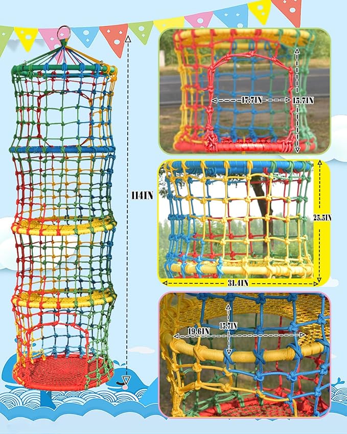 Saucer Tree Swing for Kids Climbing Rope Ladder for Children Rock Climbing Holds Suspension Indoor and Outdoor Balance Coordination Training Equipment (4 Tier)