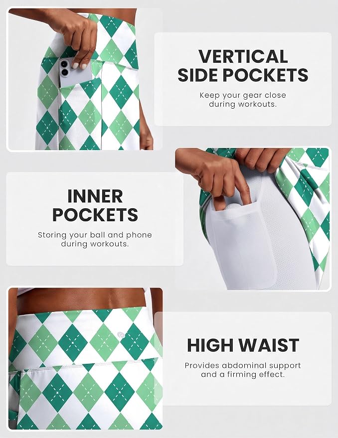 PINSPARK 19" Knee Length Skorts for Woman with Pockets UPF 50+ Golf Skirts | 4 Pockets, Built-in Shorts, High Waisted & Tummy Control, Moisture-wicking for Golf Athletic Tennis Workout Casual