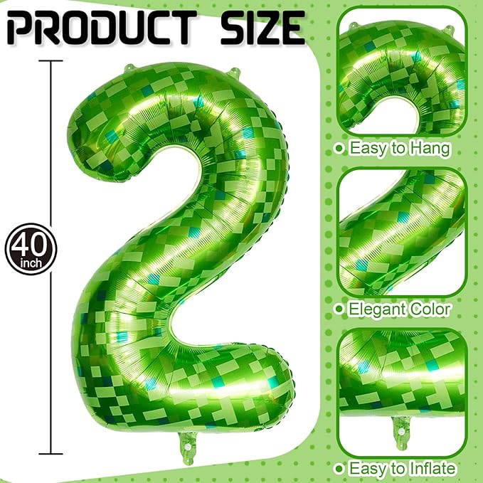 Gaint Green Pixel Number 20 Balloon, Dark Kelly Green Self Inflating 20 Balloons Number, 40 Inch Pixel Foil 20 Balloon for Boys Men 20th Birthday Party Video Game Forest Golf Patrick's Day Decorations