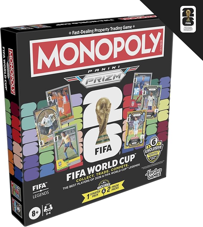 Monopoly Panini Prizm: FIFA World Cup Game I Soccer Board Game with Monopoly Panini Prizm FIFA World Cup 2026 Trading Cards I Ages 8+