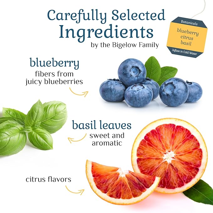 Bigelow Botanicals Cold Water Infusion Blueberry Citrus Basil Herbal Tea, Caffeine Free Tea with Blueberry Citrus Flavor, 18 Count Box (Pack of 6), 108 Total Tea Bags