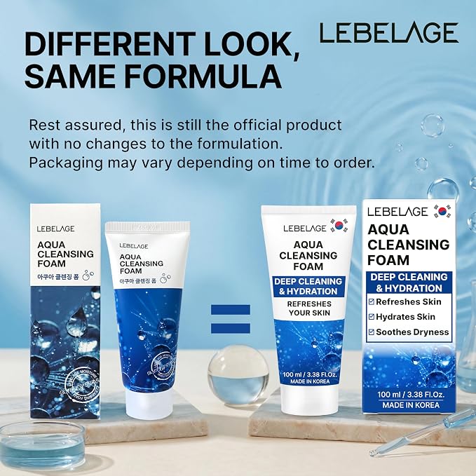 LEBELAGE Korean Aqua Facial Cleanser 3.38 oz | Cleansing Foam Face Wash | Low pH Gentle Hydrating Daily Facial Cleanser Sensitive Skin | Deep Cleansing Foaming Cleanser, Pore Care-All Skin Types