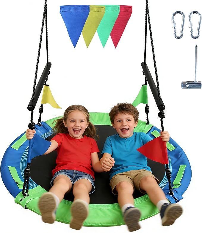40 Inch Saucer Tree Swing for Kids Adults - 900Lb Weight Capacity, 900D Waterproof Oxford Fabric Platform Swing Seat with Safety bar and Adjustable Hanging Straps for Backyard or Outdoor Playground