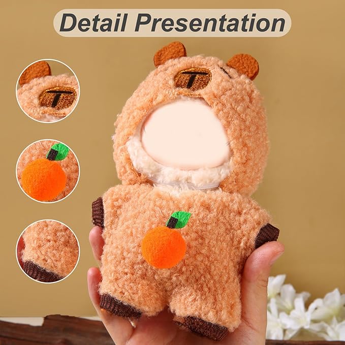 17cm Doll Clothes Set (No Doll) – Outfit with Hat & Overalls, Handmade Accessories for Mini Dolls, OB11-Compatible Dress-Up Gift (Capybara)