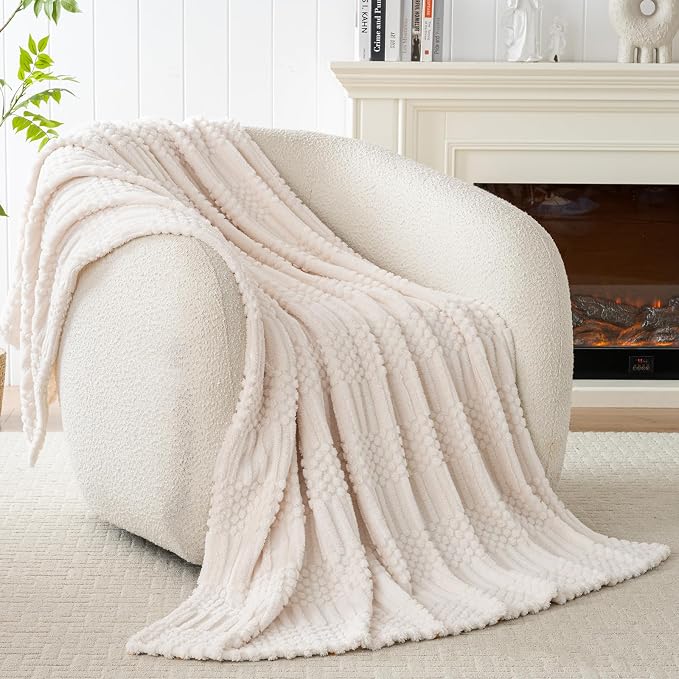 Beige Throw Blanket - Soft & Fluffy Fleece, Cute & Aesthetic, Perfect for Sofa, Couch, Chair, Bed, Living Room & Bedroom, All-Season Use, Plush & Cozy Decorative Blanket 50x60