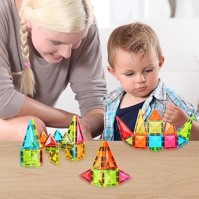 PicassoTiles 36pcs Mini Size Magnetic Tiles Magnet Toys Diamond Series Sensory Construction Building Blocks Set STEM Learning Travel Size Educational Toy for Kids Boys Girls Toddlers Age 3+ PTM36