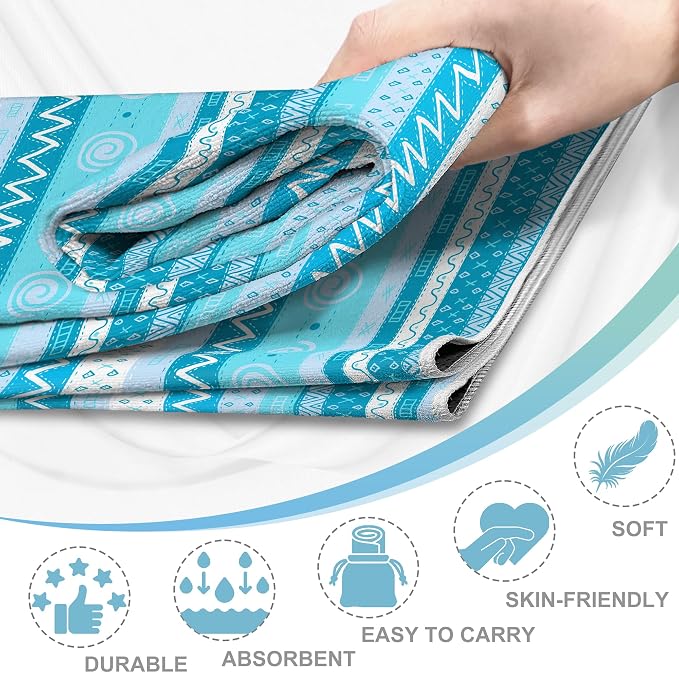 Yoga Towel,Absorbent Yoga Mat Towel for Hot Yoga Non Slip,Stylish Prints,Ideal for Workouts,Hot Yoga,Bikram,Pilates Equipment,72 x 27 in,Light Blue Triangle Geometry