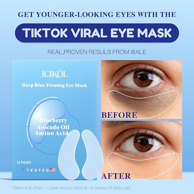Blueberry Collagen Under Eye Patches, Eye Mask for Puffy Eyes and Dark Circles, Deep Hydrating Under Eye Mask Patches for Eye Bags Treatment, Under-eye Skincare for Dullness (12 pairs)