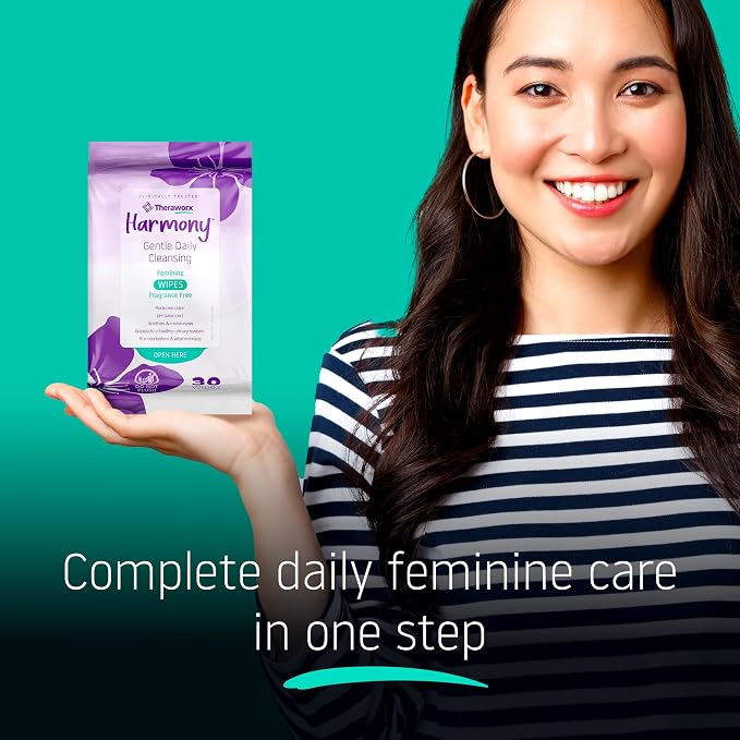 Theraworx Harmony Gentle Daily Cleansing Feminine Wipes, Fragrance Free, Urinary Hygiene – 30 Count (Pack of 3)