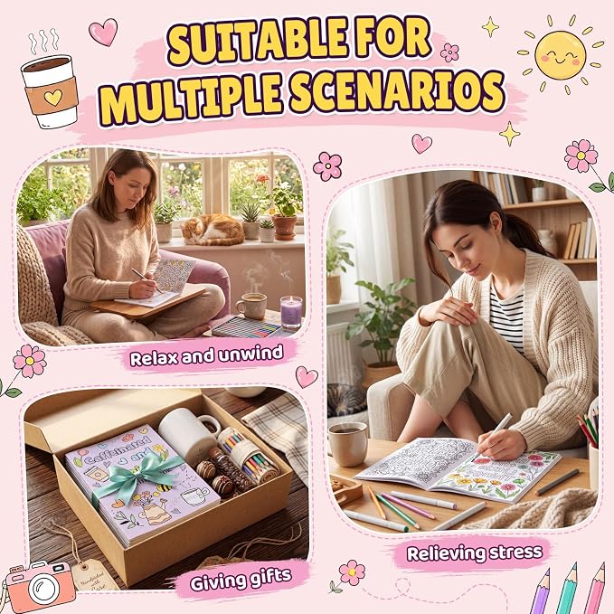 Liliful 24 Pcs Coffee and Coping Coloring Book Bulk Mini Coloring Books for Kids Adults DIY Art Relaxation Drawing Book with Patterns, Party Favors, Goodie Bag Filler and Holiday Gifts