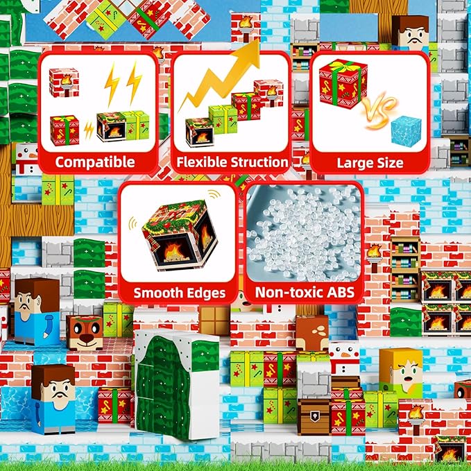 RiceBlock 100PCS Magnetic Blocks Toys for Kids, Advent Calendar 2025-14 Days Countdown Christmas, Science Learning Toys,Magnetic Cubes Building Blocks Toys for New Year
