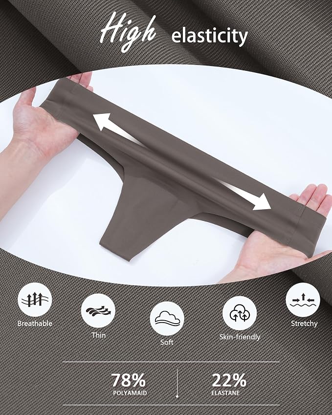LEVAO Seamless Thongs for Women Invisible Toe Thong No Show Camel Proof Underwear Thong Panty Liners Workout G-Strings