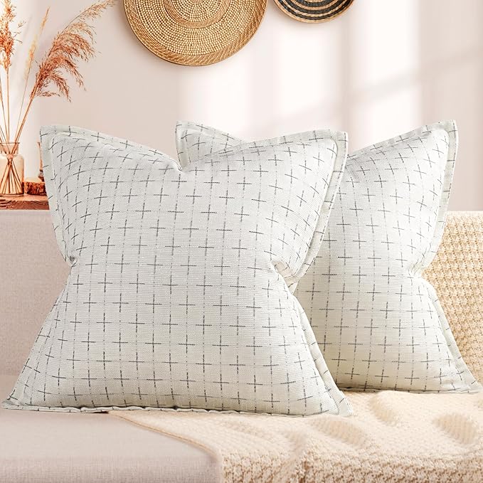Pillow Covers 20x20 Set of 2 Soft Polyester Textured Pillow Covers with Stylish Flange Edge Cozy Farmhouse Throw Pillows for Couch Bed Sofa Living Room