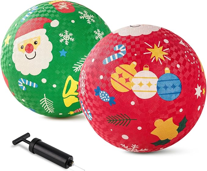ZOOJOY Pack of 2 Cartoon Playground Balls,Christmas Balls for Toddler 3-12, 8.5" Rubber Ball Bouncy Kickball, Indoor & Outdoor Game Toys for Boys Girls with Pump