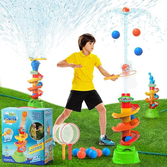 3-in-1 Water Sprinkler Toy for Kids, Outdoor Splash Toy with Rotating Sprayer & Catch Game, Backyard Summer Water Toys for Toddlers Boys Girls Pets
