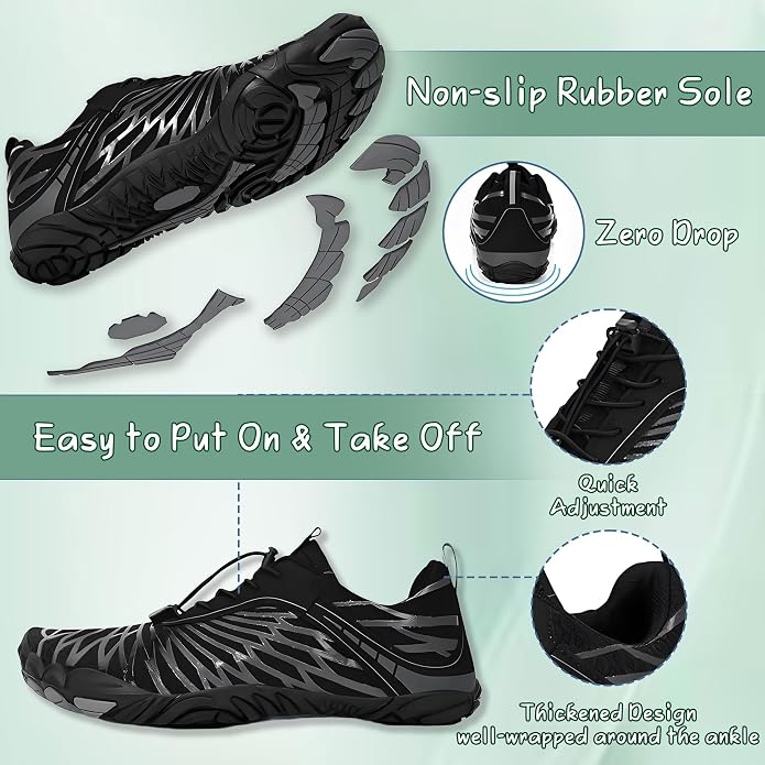 Barefoot Shoes for Women & Men, Grounded Walking Hiking Barefoot Shoes, Wide Toe Box Non-Slip Water Athletic Footwear, Comfortable Vitality Barefoot Footwear, Trail Running Sneakers Unisex