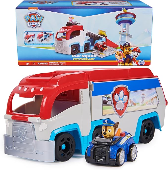 PAW Patrol: Pup Squad Patroller Team Vehicle, Toy Truck with Collectible PAW Patrol Chase Toy Car, Kids Toys for Boys & Girls Ages 3+