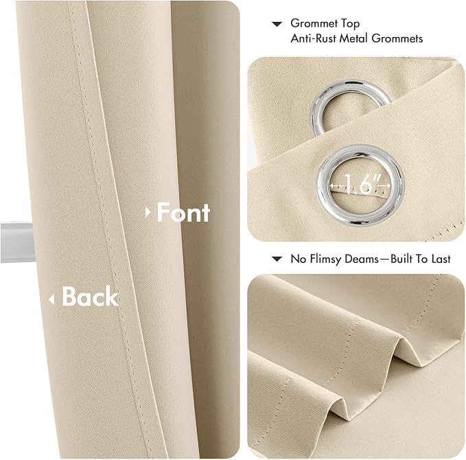 MIULEE Blackout Curtains for Bedroom 2 Panels 40 x 45 Inch Long Cream Beige | Thermal Insulated, Living Room Darkening Grommet Drapes, Noise Reducing, Light Blocking Window Treatments