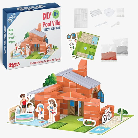 Gondola Mini Bricks - DIY Pool House, Mini Cinder Blocks STEM Toys - Construction Toys & Dollhouse Accessories for Boys & Girls - Small Brick Stem Toys for Boys Age 8-12, 200+ Pieces