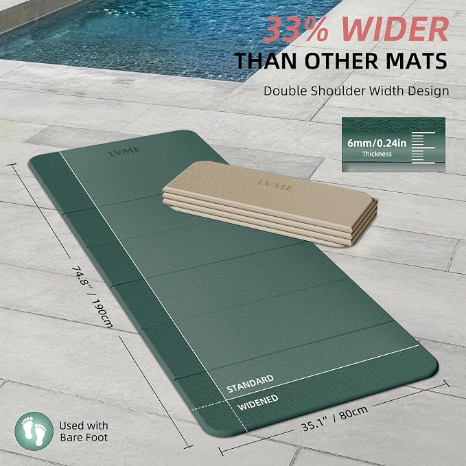 Foldable Yoga Mat 75"x31" – 0.24" Thin | Easy to store & carry – takes little space. Exercise mat: non-slip for home gym. Pilates mat: odor-free & easy-clean.