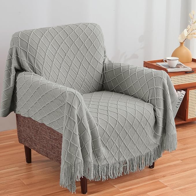 inhand Light Grey Knitted Throw Blanket for Couch and Bed, 50"x60" | Soft Cozy Knit Blanket with Tassel, Lightweight Decorative Blankets and Throws, Farmhouse Warm Woven for Men and Women