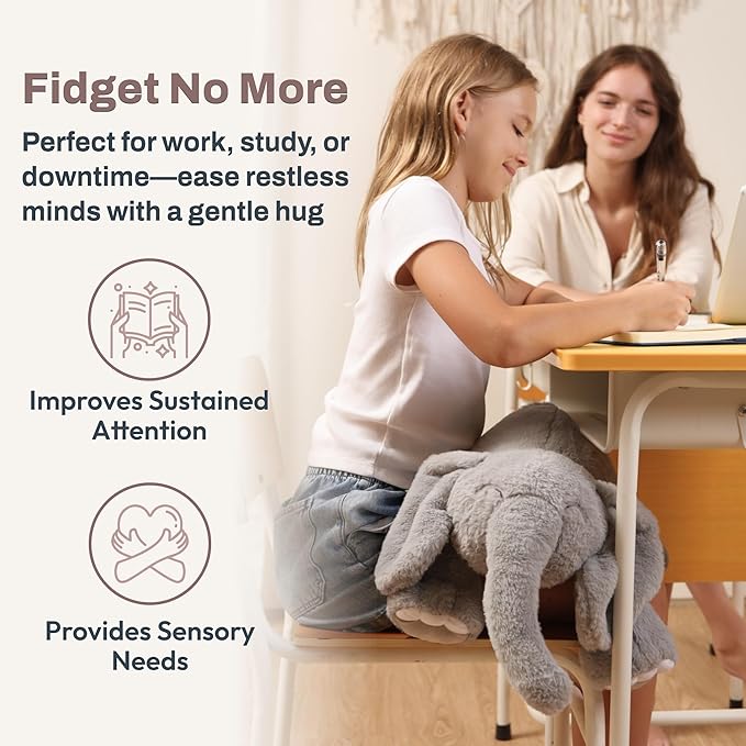 Weighted Stuffed Animals 20" | 5 lbs Elephant Plush for Calming Cozy Comfort | Large Weighted Stuffed Animal for Anxiety | Soft Microwavable & Coolable for Sensory Needs & Stress Relief