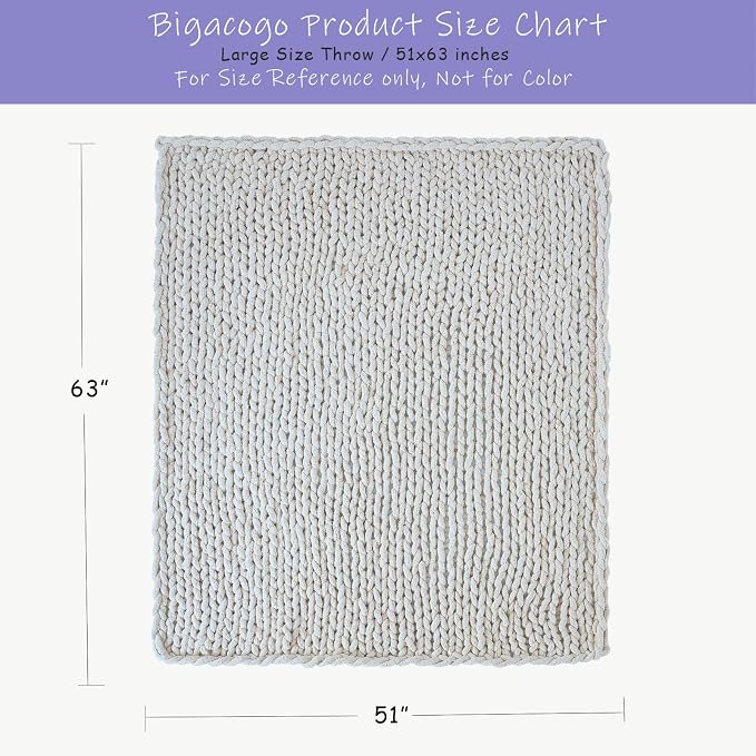Bigacogo Chunky Knit Throw Blanket for Couch, 51x63 inches, Bright Blue | Hand Knit with Jumbo Chenille, Soft Breathable Cable Knit for Sofa Bed Living Room, Machine Washable, Gift for Mom Friend