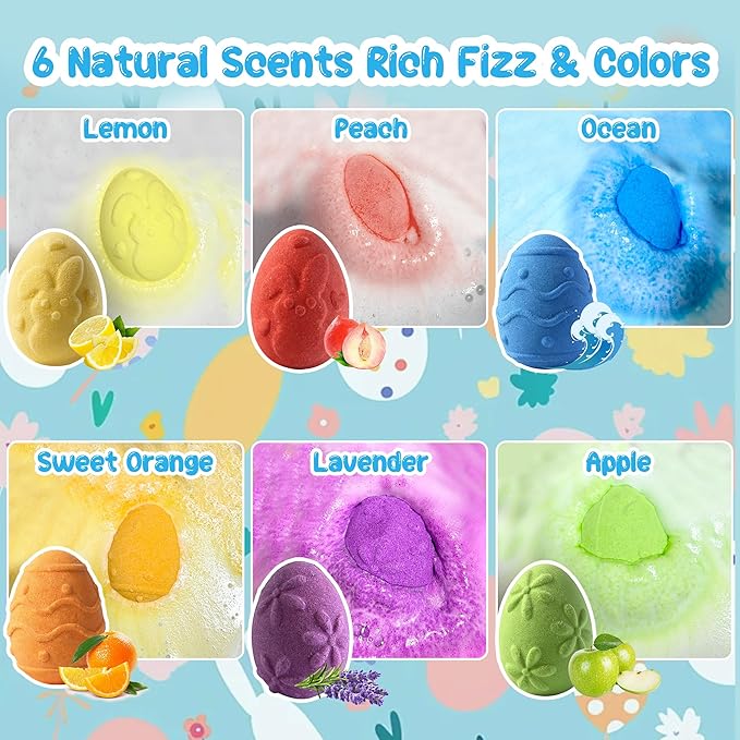 Bath Bombs for Kids, Easter Egg Organic Natural Bath Bomb with Surprise Toys Inside, Bubble Bath Fizz for Kids, Easter Basket Stuffers for Boys Girls, 12 Pack