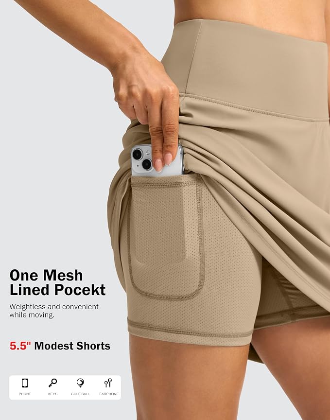 18" Skorts for Women 3 Pockets High Waist Long Athletic Tennis Skirt Golf Skort for Casual Summer Travel
