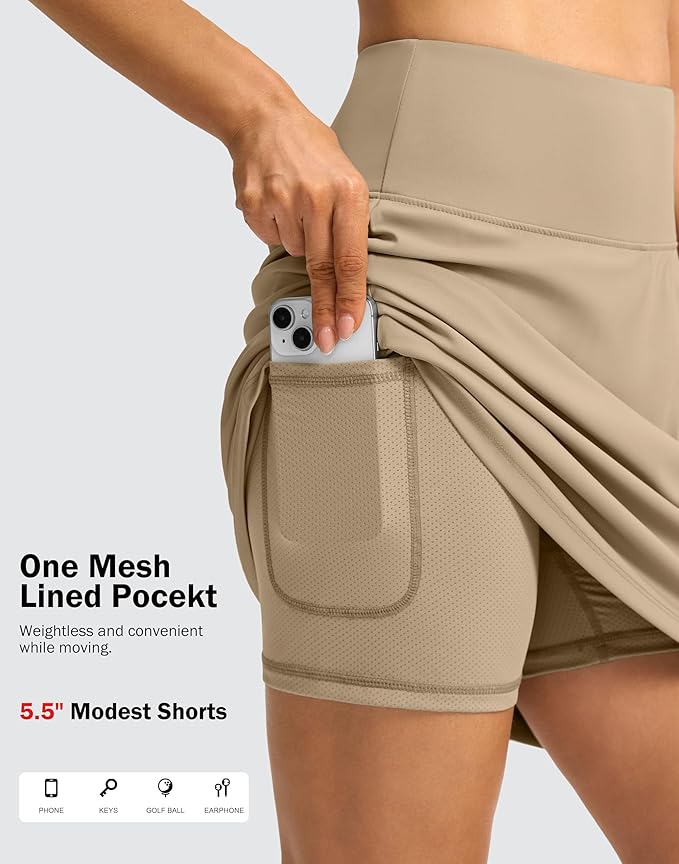 18" Skorts for Women 3 Pockets High Waist Long Athletic Tennis Skirt Golf Skort for Casual Summer Travel