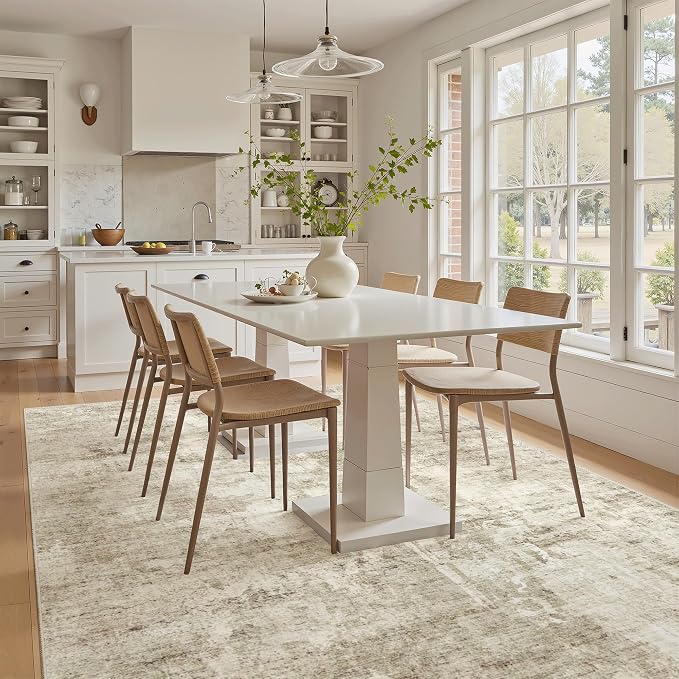 Soalmost Abstract Rug 5x8 Washable Area Rugs for Living Room, Beige/Gray | Vintage Non-Slip Indoor Accent for Bedroom Dining, Foldable Stain Resistant Floor Carpet Mat Under Table Home Office Decor