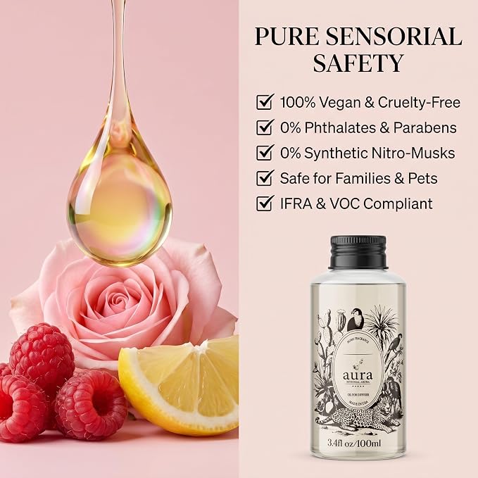 A U R A - Maddalena Fragrance Oil for Waterless Scent Diffuser - Inspired by J. Malone Tudor Rose | 3.4 fl oz / 100 ml Essential Oil Blend for Aromatherapy & Hotel Collection Diffuser
