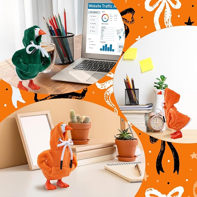 2 Pcs Desk Goose Outfits 7 Inches, Mini Desk Goose Clothes Hoodies 7 Inch Porch Goose Costume Desk Goose Accessories for Magnetic Goose Statue Table Decor (Green & Orange)