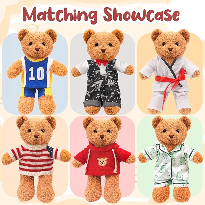 Build A Bear Clothes Bears Stuffed Animal with 5 Pcs Bear Clothes Tee Hoodie Cute Tiny DIY Toy Make Your Own Bear Plush Doll