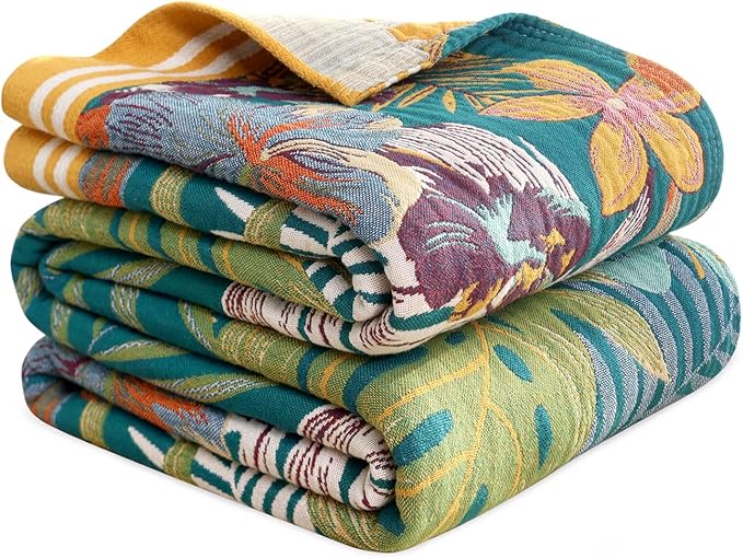 MSGKV Boho Throw Blanket 60"x80" Cotton Floral Blanket for Couch Sofa Bed | Super Soft Muslin, Everyday Comfort, Living Room Decor, Bedroom Decor, Breathable Lightweight, Machine Washable, Cozy Comfort