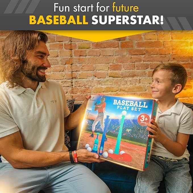TOMLEON T Ball Stand for Kids and Toddlers 1-3, 3-5, 5-8. Baseball Set With 6 Large Balls, Adjustable Tball Batting Tee, and Pitching Machine. T-Ball Sets With Bat and Ball