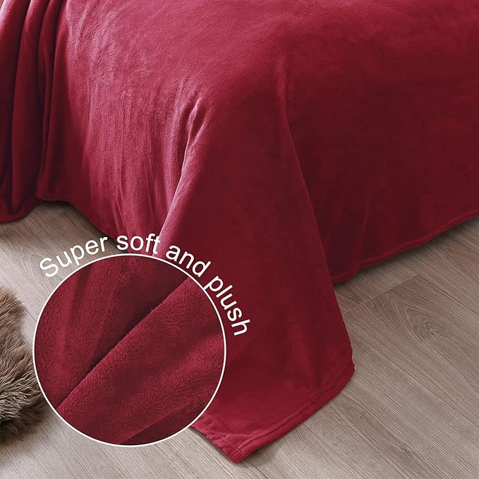 Exclusivo Mezcla Soft Fleece Blanket Queen Size for Bed, Deep Red | 90x90 Inches, Double-Sided Brushed Flannel, Lightweight Plush Cozy Blanket for Home Decor, All Season, Machine Washable