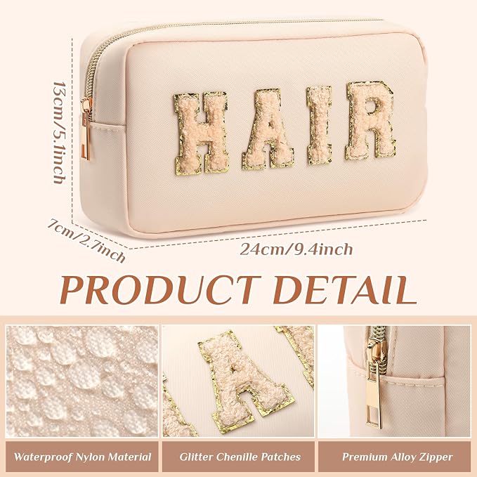 Preppy Makeup Bags Chenille Letter Stuff Bag Nylon Cosmetic Pouch Cases with Zipper for Women Travel Toiletry (Resort Colors,Classic,4 Pcs)