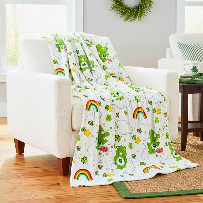 Care Bears Good Luck Bear St. Patrick's Day Cozy Throw 46 in x 60 in – Soft Cozy Plush for Couch, Bed & Travel, Nostalgic Collectible Gift (100% Officially Licensed Product) by Franco Collectibles®