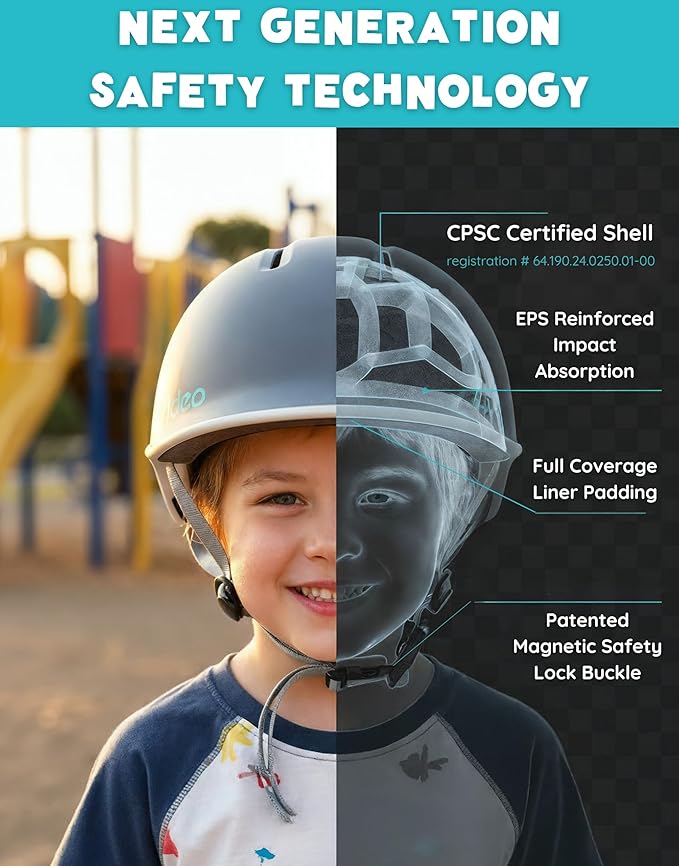 Rideo Kids Bike Helmet for Kids 3-5, Advanced Safety Boys and Girls Helmet, Adjustable & Multi-Sport, Patented Safety Buckle, Toddler to Youth
